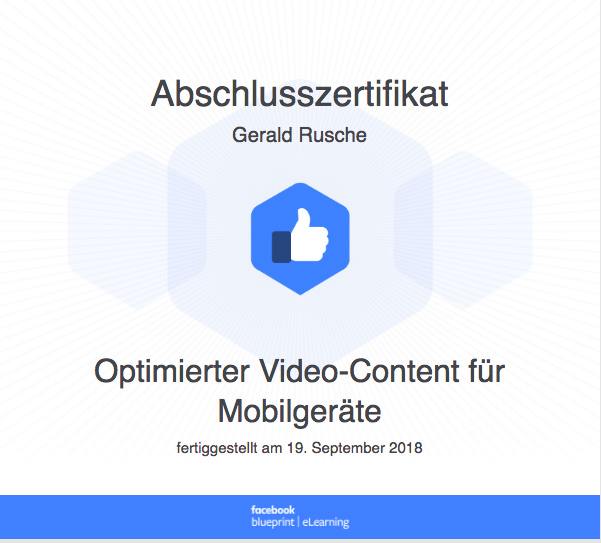 Zertifikat - Optimierter Video-Content für Mobilgeräte